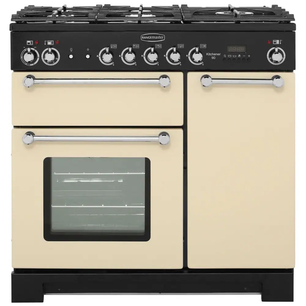 Rangemaster Kitchener KCH90DFFCR/C 90cm wide Dual Fuel Range Cooker with Gas Hob